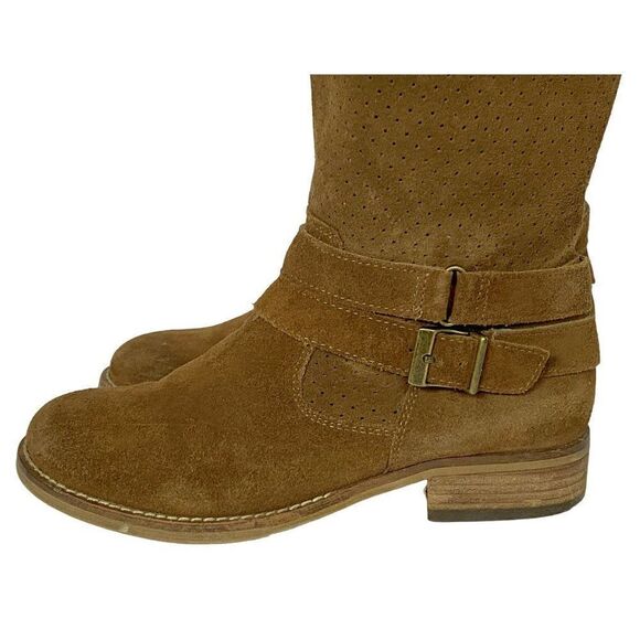 Vintage Chroma Pierced Suede Booties Boots Pull-On Brown Block Heel Leather 8M - Picture 5 of 10